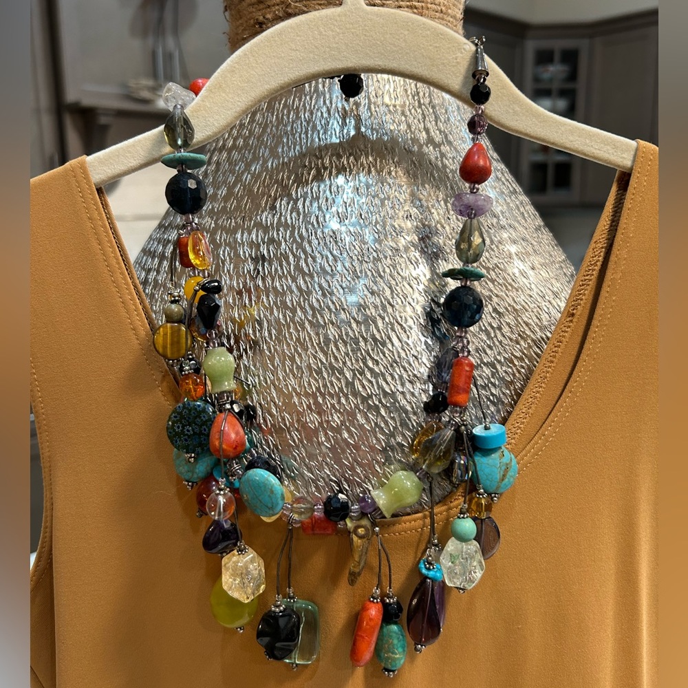 10” to 12” adjustable multi gemstone necklace